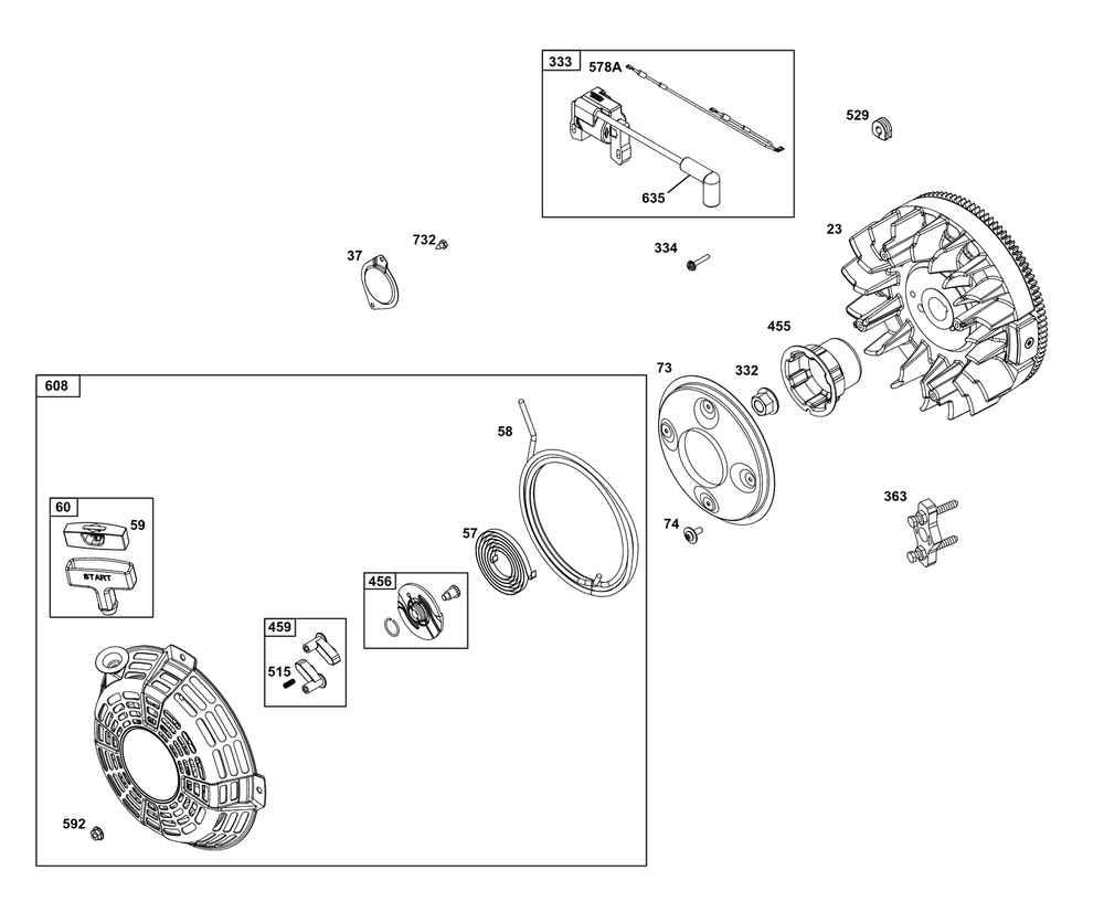 Flywheel, Ignition, And Starter Group Diagram and Parts List for 305446-0639-F1  Briggs and Stratton Engine